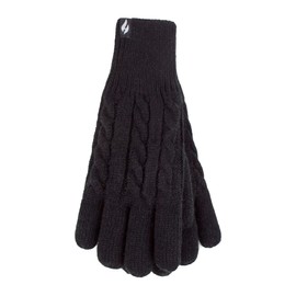 HEAT HOLDERS - Ladies Cute Striped Fairisle Warm Knitted Fleece Lined Winter Thermal Gloves (M/L, Black)