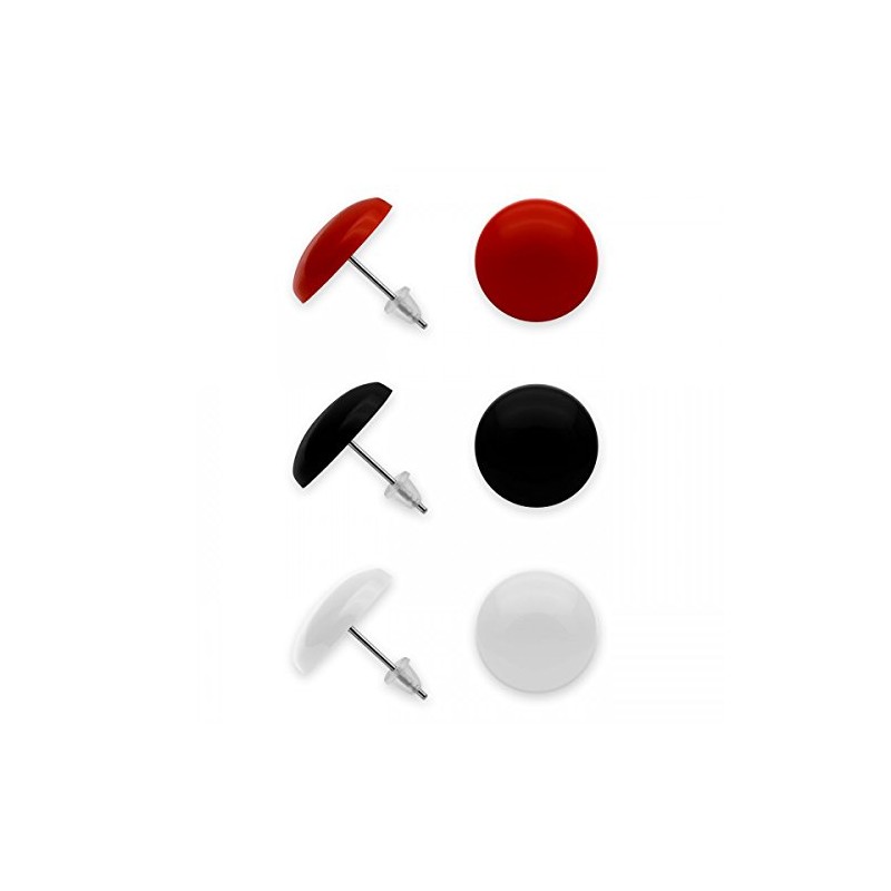 Soul-Cats Set of 3 Round Stud Earrings in Black, Red
