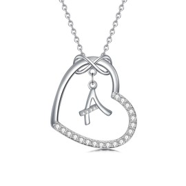 EUSJ Heart Initial Necklace Infinity A-Z Letter Necklaces for Women Letter and Heart Necklace 925 Sterling Silver Initial Necklaces for Teen Girls Birthday Gifts, Sterling Silver, Aquamarine