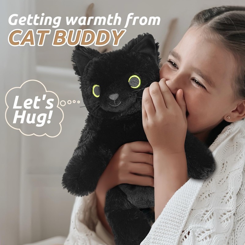 Black Cat Stuffed Animals, Microwavable Stuffed Animal Adorable Fluffy Cat