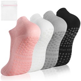 Yamitora 4 Pairs Yoga Socks Stopper Socks for Women Pilates Socks Non-Slip Socks Grip Socks for Ballet, Pilates, Hospital, Fitness, multi-coloured