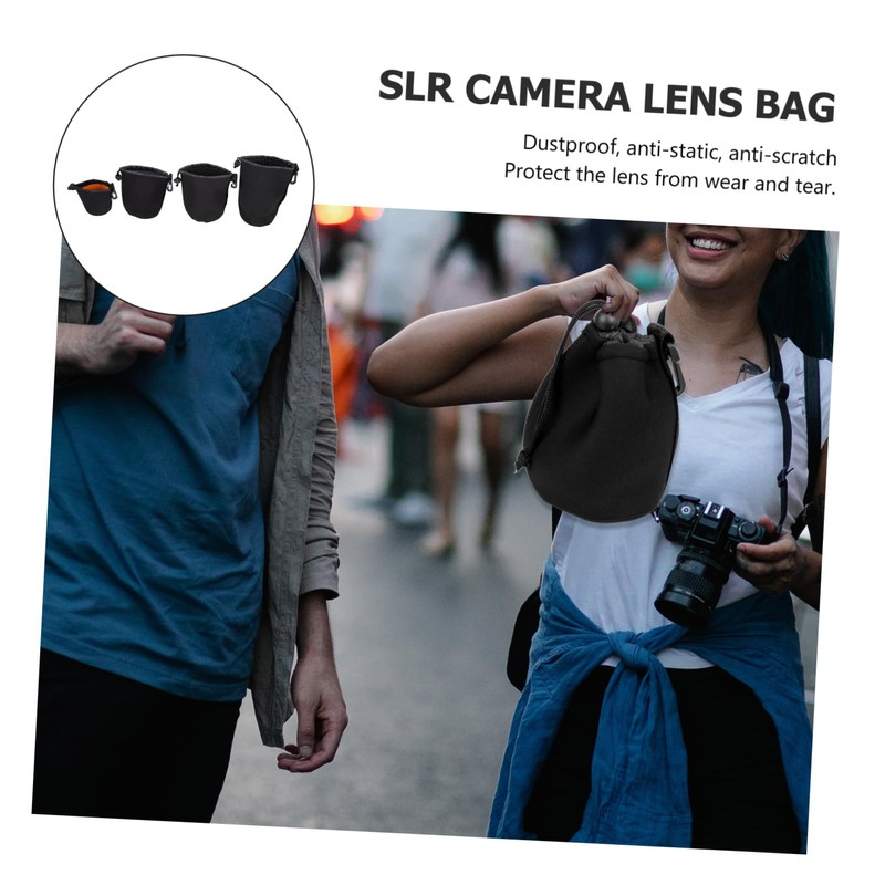 IWOWHERO 4pcs Camera Lens Storage Bag Neoprene Lens Cover Pouch