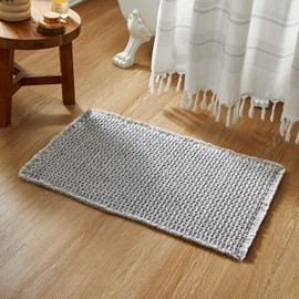 TYUU Boho Bathroom Rugs, Super Absorbent Non Slip Waffle Bath Mat Quick Dry Bath Rugs Washable Boho Farmhouse Bathroom Rugs, Light Grey 30"x20"