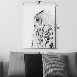Wild Animals Canvas Wall Art Black&White Snowy Owl Pictures Wall Decor Blue-eyed Wildlife Owl Painting Prints Modern Birds Artwork Framed for Living Room Bedroom Home Office Decoration, 12''x16''x1Pcs