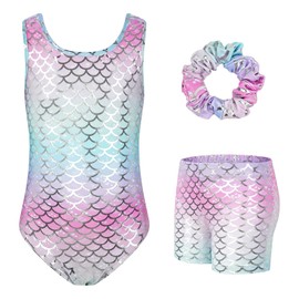 JiAmy Gymnastics Leotards for Girls with Shorts Set, Kids Gymnastics Athletic Outfit, Crisscross Back Dancewear 3Pcs for Kids 3-4 Years