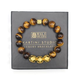 Tiger's Eye and Gold Vermeil Beads Bracelet, Men's Tiger's Eye and 22 Karat Gold Bali Beads Bracelet, Luxury Bracelet Men, Premium Quality Bracelet