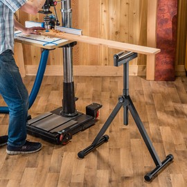 Self-Standing Adjustable Roller Stand w/Tapered Edge - Durable, Versatile Table Saw Support to Hold Wide, Long Woodworking Stock - Portable Wood Shop Equipment for Leveling, Infeed & Outfeed