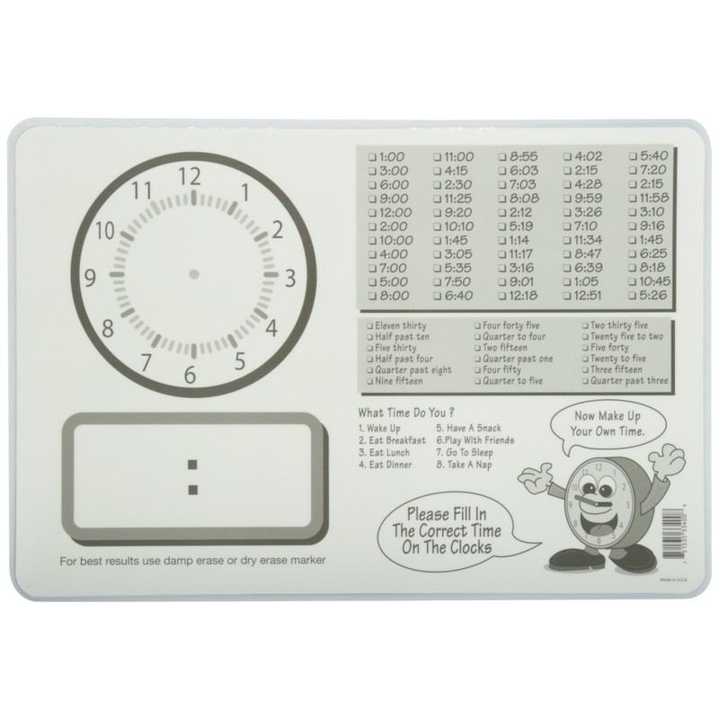 Painless Learning Time to Tell Time Placemat