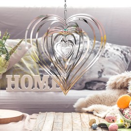 2 Spinners de Viento Esculturas de Viento 3D Campanada de Viento de Patio con Espejo de Acero Inoxidable Fluido Decoración de Jardín para Regalo de San Valentin (Plata)