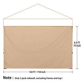 ZONGTI 10x10 FT Instant Canopy Tent Sidewall, Waterproof & UV Protection for Pop Up Canopy Tent - Privacy Wall for Camping, Market Stall, Outdoor Events (3 Pack Sidewall Only, No Frame or Top) (Khaki)