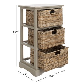 SAFAVIEH Home Collection – Halle Vintage Grey Storage Side Table with Wicker Baskets, Farmhouse Accent Storage, Fully Assembled (AMH5738D)