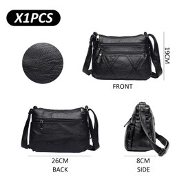 1 x Black Casual Shoulder Bag, Portable Storage Tools, Large Capacity Shoulder Bag, Leather Bag with Multiple Compartments, Adjustable Women's Bag (26 x 8 x 19 cm), black