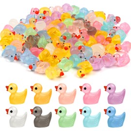 80PCS Mini Resin Ducks Luminous Tiny Ducks Miniature Small Duck Glow in The Dark for DIY Garden Micro Landscape Aquarium Party Decor Dollhouse Duck Accessories