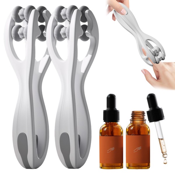 2 Stück Handmassagegerät Handmassageroller,Fingerroller-Massagegerät,Finger Massagegerät mit 2 Ätherischen Handmassageölen,Bessere Wirkung