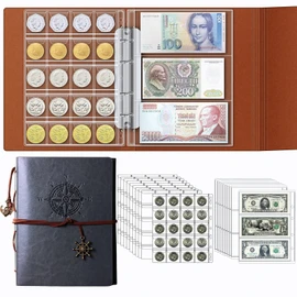 Ettonsun Coin Collection Book Holder for Collectors, 200 Pockets Coin Collecting Album & 30 Sleeves Paper Money Currency Display Storage Case for All Coin Collection Supplies (Gray)