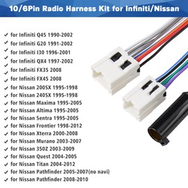 Fiegromech Radio Wiring Harness Kit for Nissan Altima Frontier Pathfinder Maxima Murano Sentra Xterra,Car Stereo Wire Harness Antenna Adapter Connector for Infiniti Q45 QX4 G20 I30