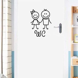 Black Cartoon Boy Girl Toilet Door Wall Sticker Washroom Sticker Home Decor Durable and Useful,Toilet Accessories,Bathroom Accessories