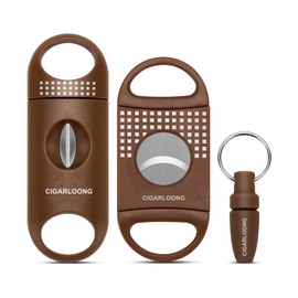 CIGARLOONG Cigar Cutters with Cigar Punch, Double Guillotine Cutter Sharp Blades Scissors Pocket Cigar Tool Suitable for Most of Size Cigars,3pcs (Brown)