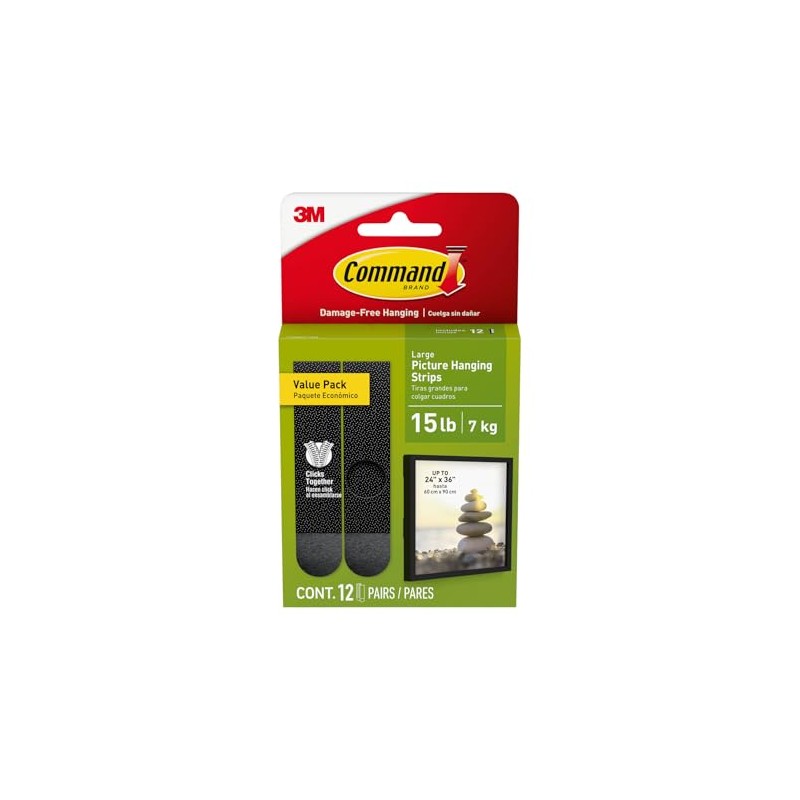 COMMAND 3M Tiras Adhesivas para Colgar Cuadros Grandes Negras 12