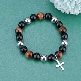 Confirmation Sponsor Gifts for Women AA Sponsor Gifts for Women Sponsor Appreciation Gift Cross Charm Amethyst Beads Bracelet Godparents Gift (Black thankSponsor)