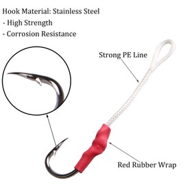 Fishing Assist Hooks with PE Line for Jigging - 30pcs Saltwater Jig Fishing Hooks Jigging Assist Hooks Vertical Butterfly Jig Hooks Slow Pitch Jig Hooks Braid Assist Cords