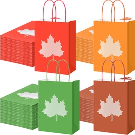 Eersida 100 Pcs Fall Gift Bags with Maple Leaf Window Colorful Autumn Treat Candy Goodie Bags with Handle for Fall Harvest Thanksgiving Party Favor Supplies Decoration