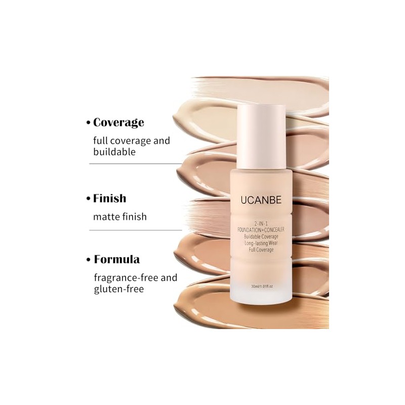 UCANBE Base de maquillaje y corrector 2 en 1, cobertura