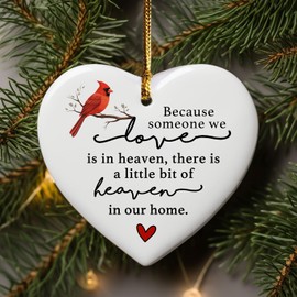 Cardinal Memorial Ornament, Heaven Tribute Ceramic Heart Keepsake, Sympathy Hanging Decoration for Christmas Tree, Remembrance Gift for Loss of Loved One with Gift Box