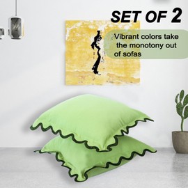 MIKI WELL 18x18 inch Square Pillow Covers, Set of 2 Scalloped Pillow Covers, Cute Decorative Pillows, Living Room Sofa Bedroom Pillow Covers, Soft Cotton Linen Cushion Pillow Covers (Forest Green)