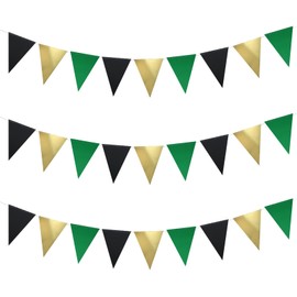 Guzon 3 Pack Green Gold Birthday Decorations Triangle Flag Paper Pennant Garland Bunting for Men Women Baby Shower Party Supplies