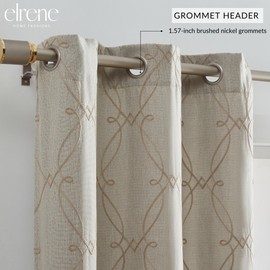 Elrene Home Fashions Palmetto Lattice Embroidered Thermal Blackout Window Curtain Panel with Grommets, Set of 2, 37"x84", Natural