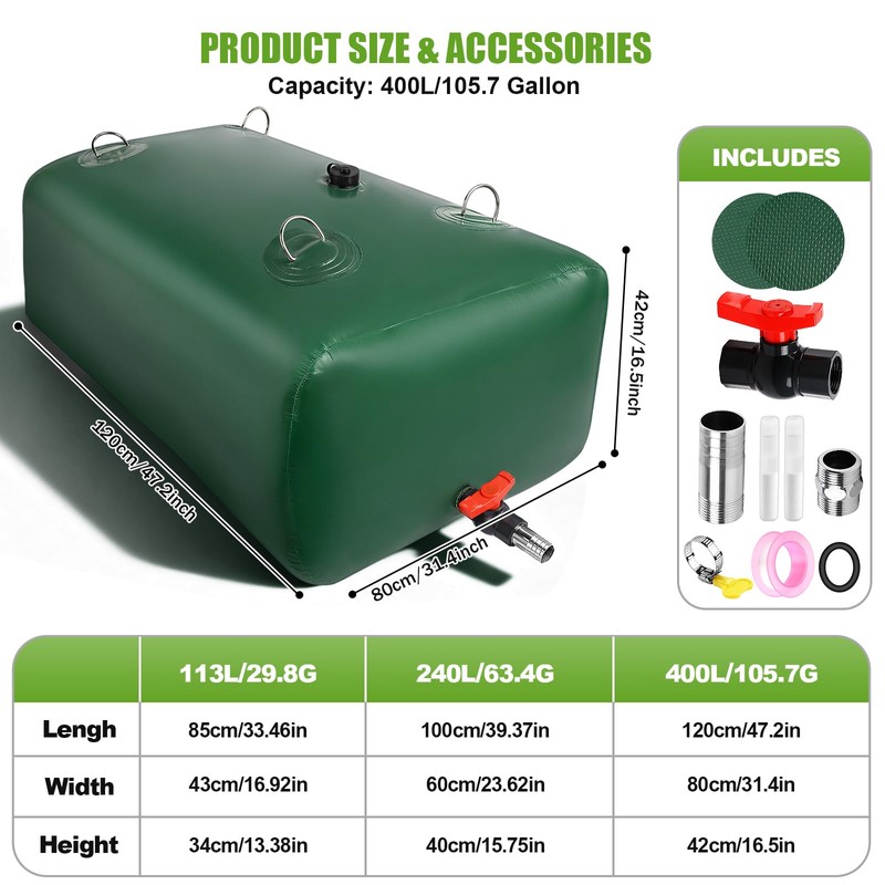 400 L/105.7 Gallon Water Storage Bladder, Foldable Portable Water Bladder