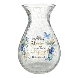 Lillian Rose Crackle Glass Memorial Flower Vase with Sympathy Verse