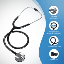 Scian SCIAN Stethoscope for Nurse - Deluxe Single Head Stethoscope for Medical and Clinical Use, Perfect Work for Nurse Doctor Pediatric Infant (Black)