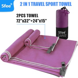 Sfee 2 Pack Microfiber Travel Towel, Quick Dry Towel Camping Towel Large Beach Towel Super Absorbent Compact Lightweight Sports Towel Gym Towel Set for Beach, Gym, Hiking, Pool, Backpacking,Bath,Yoga