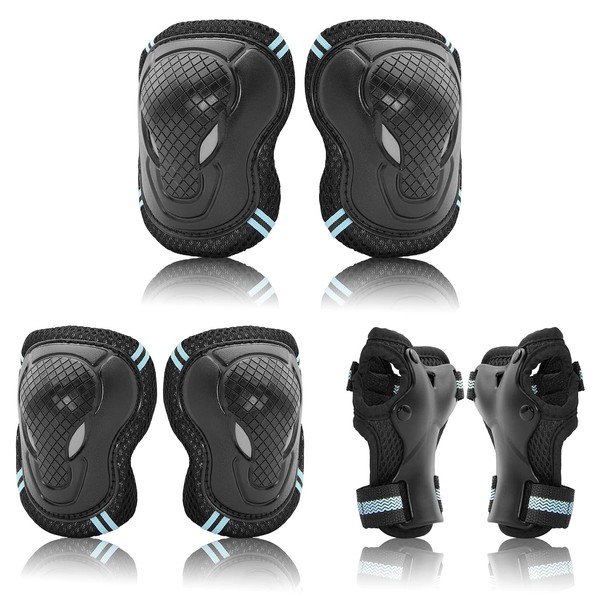 Protective Gear Set for Kids Youth Adult, Knee Pads Elbow Pads Wrist Guards 6 in 1 for Skateboard, Rollerblade, Roller Skate, Bike, Scooter, Inline Skate, Bicycle, BMX