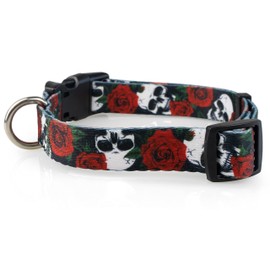 Limeloot Skulls and Roses Dog Collar for Large Dogs, Boy or Girl Dog Collar with Flowers and Skulls, Large