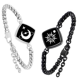 Long Distance Touch Bracelets Jewelry Set, Remote Smart Connection Love Bracelet,Send SOS SMS, Relationship Bracelets Star for Couples Lovers Family Friends Festivals Valentine's Day Gifts Silver