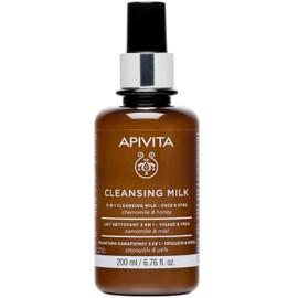 Apivita 3-in-1 milky cleanser for face and eyes, suitable for all skin types, cleanses impuriyies/make up & tones with German Chamomile & Honey
