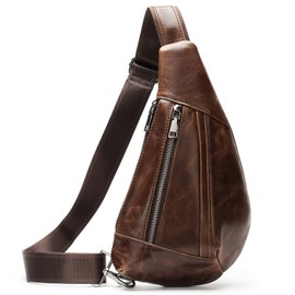 Hebetag Leather Sling Crossbody Bag Casual Daypack for Men Women (#09Deep Brown)