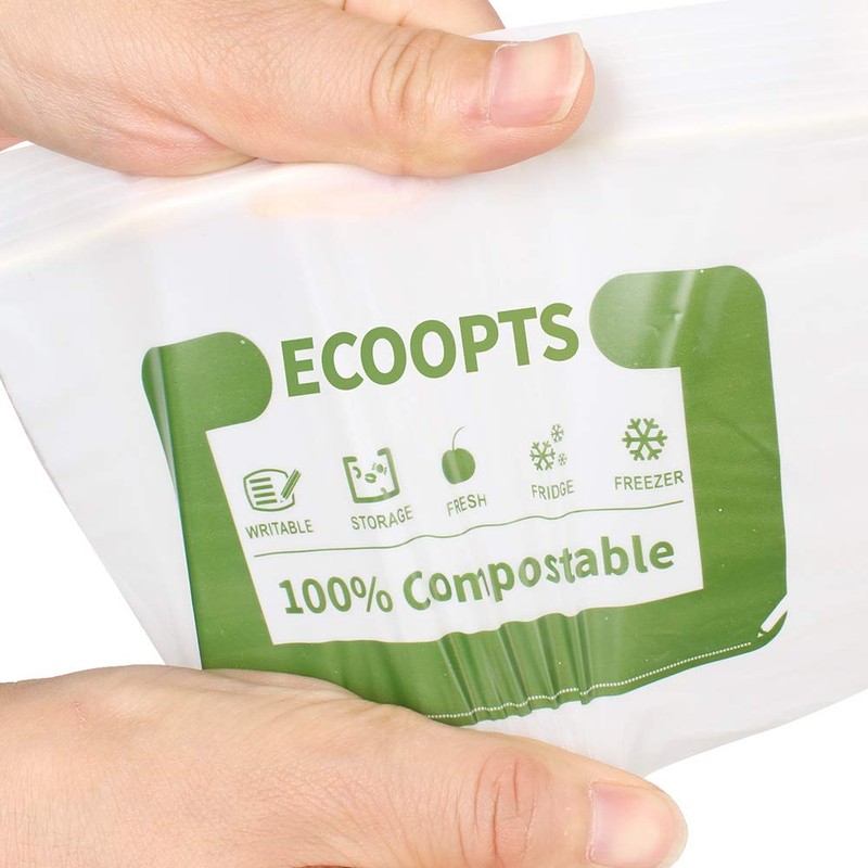 100 PCS ECOOPTS Food Storage Snack Bags 100% Compostable Ziplock