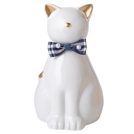 Duuclume Handcrafted Ceramic Cat Urn for Ashes,Cat Statue Funeral Memorial Gift,Pet Urn for Indoor & Outdoor Use (Gold White, One Size)