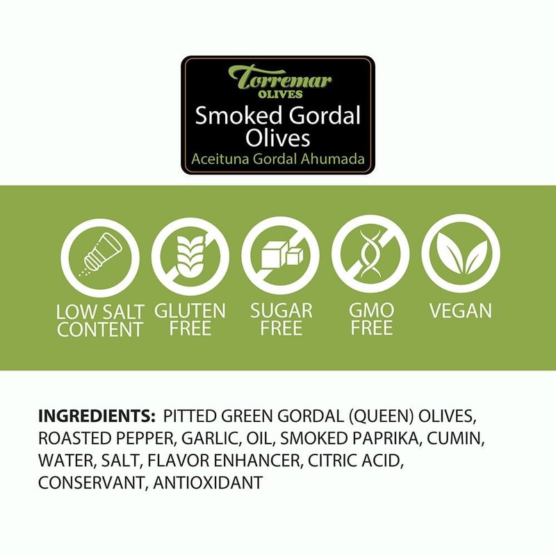 Torremar. Smoked Gordal Queen Olives and Spicy Cocktail Olives. 580g
