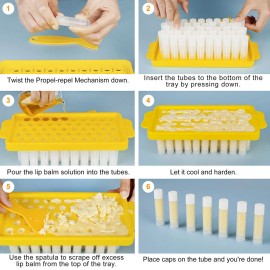 Tubos de bálsamo labial con bandeja de relleno y espátula 50 piezas kit de contenedores de 5,5 ml 3/16 OZ