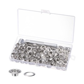 sourcing map 100 Sets Grommet Tool Kit Silver Tone 7mm/0.28 Inch Copper Metal Grommet Eyelets with 3pcs Installation Tools & Storage Box for Shoes Clothes Leather DIY