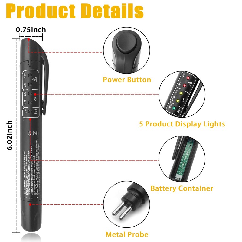 Brake Fluid Liquid Tester Pen, Brake Fluid Tester with 5