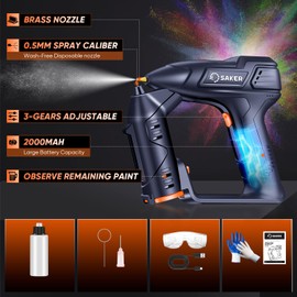 Saker Electric Paint Sprayer Gun for Car, Handheld High Power Portable Cordless Spray Paint Gun for Painting Cars,Cabinet, Paint Repair and DIY 3 Gears Blue