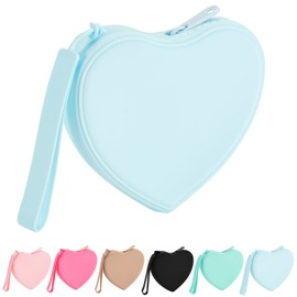 JOVAKIT Small Heart Shaped Portable Silicone Makeup Bag for Women, Travel Waterproof Cosmetic Bag Gifts for Women Girls, Zipper Closure Makeup Case with Handle (Blue)