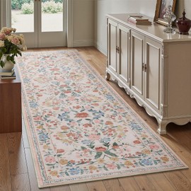 AMOAMI Vintage Floral Runners for Hallways Indoor, 2x6 Kitchen Runner Rug Non Slip Machine Washable Entryway Rug Runner Ultra Soft Boho Carpet Runner for Hallway Kitchen Bedside Entryway, Beige