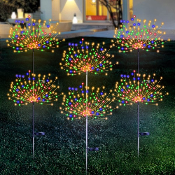 6 PCS Solar Firework Light, Outdoor Solar Garden Decorative Lights 120 LED Powered 40 Copper Wires String DIY Landscape Light for Walkway Pathway Backyard Christmas Decoration Parties(Multi-Color)